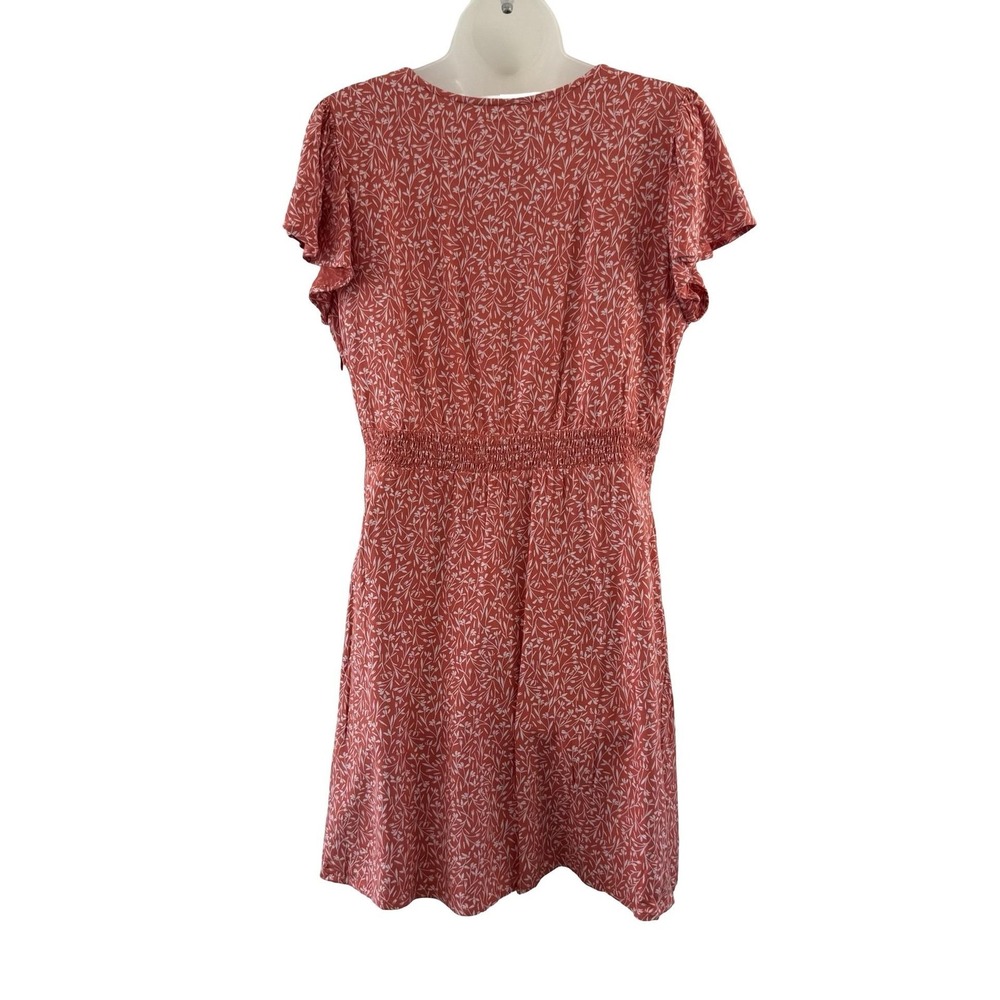 Brakeburn Dress Womens 12 Pink Floral Wrap Fit Flare Short Flutter Sleeve Summer - Picture 2 of 16
